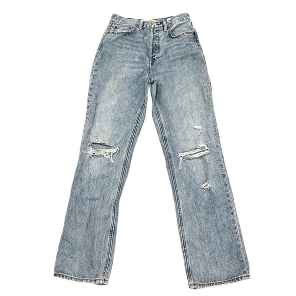 Aritzia Denim Forum Light Blue Distressed High Rise Loose Jeans | Size 25/29L - Picture 8 of 15